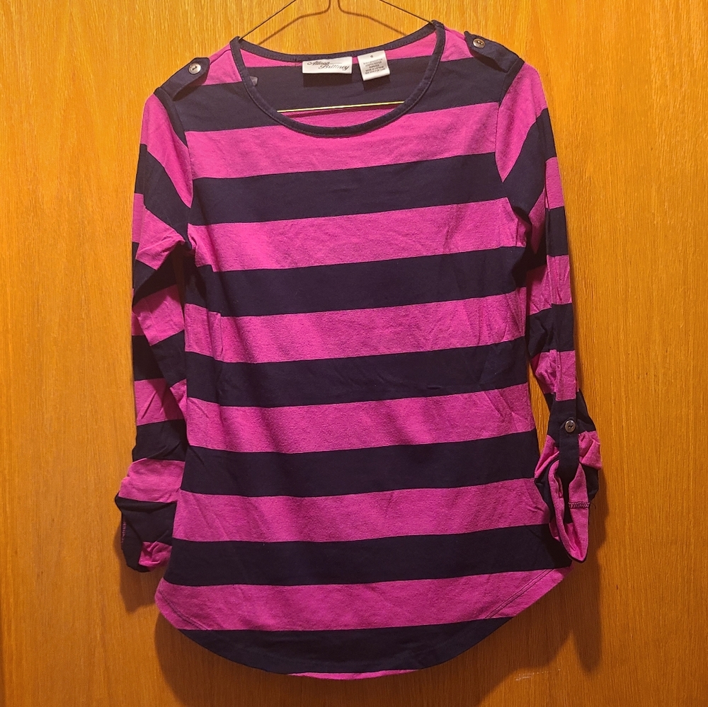 Allison Brittney Navy and Purple Striped Top Size Small